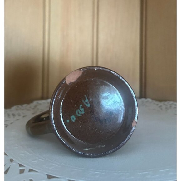 Antique Copper Lustreware Miniature Creamer Hand Painted Blue Floral Band Jug - Picture 8 of 8